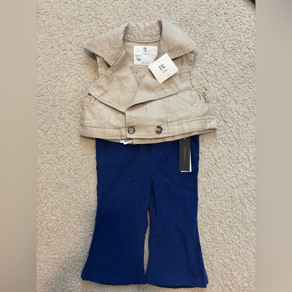 Banana Republic Tan Linen Vest and Navy Corduroy Pants Set